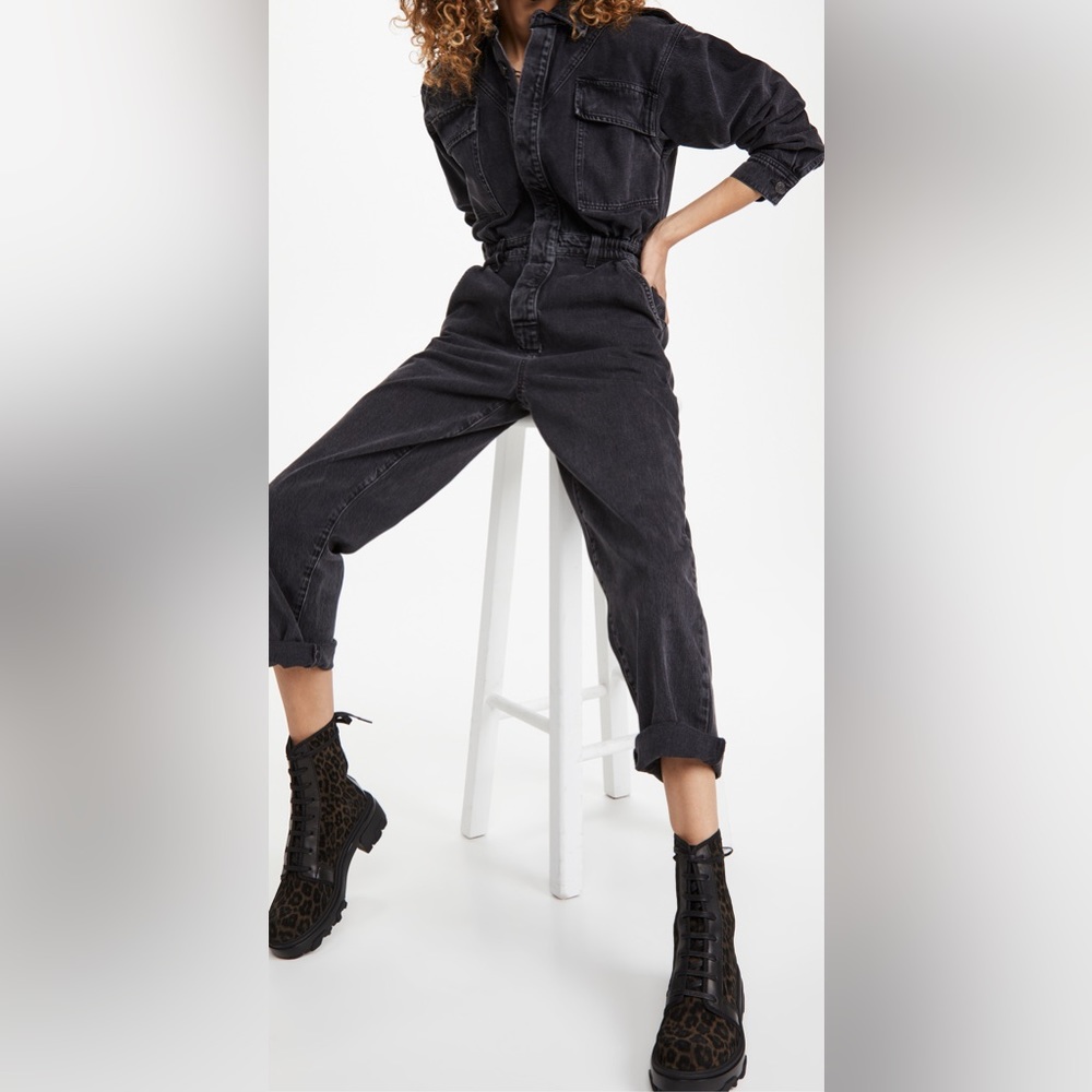 AGOLDE VIANKA DENIM UTILITY BUTTON UP JUMPSUIT LONG SLEEVE IN BLACK SIZE 10 - Picture 2 of 16